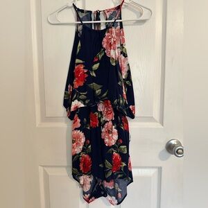 Floral Halter Backless Romper